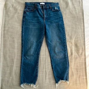 LOFT high waist straight crop Jean with raw hem